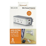 Wall Mount Surge Protector, 3 AC Outlets/2 USB Ports, 918 J, Gray/White