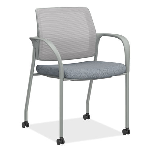 Ignition Series Mesh Back Mobile Stacking Chair, 25 x 21.75 x 33.5, Basalt Seat, Fog Back, Textured Silver Base