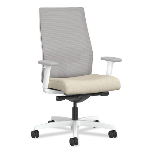 Ignition 2.0 4-Way Stretch Mid-Back Task Chair, White Adjustable Lumbar Support, Biscotti Seat, Fog Back, White Base