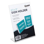 Clear Plastic Slanted L-Shaped Countertop Sign Holder, Side-Load, Horizontal/Vertical Orientation, 8.5 x 11 Insert