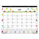 Teacher Dots Academic Desk Pad, 22 x 17, Black Binding, Clear Corners, 12-Month (July to June): 2023 to 2024