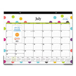 Teacher Dots Academic Desk Pad, 22 x 17, Black Binding, Clear Corners, 12-Month (July to June): 2023 to 2024