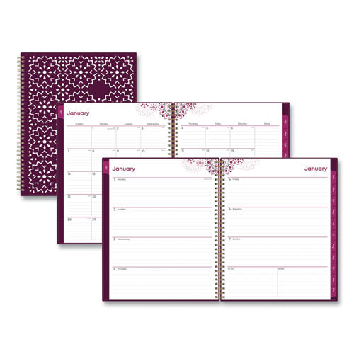 Gili Weekly/Monthly Planner, Gili Jewel Tone Artwork, 11 x 8.5, Plum Cover, 12-Month (Jan to Dec): 2024