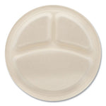Bagasse PFAS-Free Dinnerware, Plate, 10" dia, 3-Compartment, Tan, 500/Carton