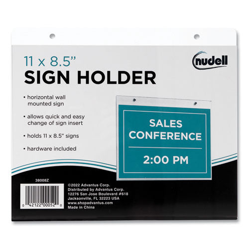 Clear Plastic Horizontal-Orientation Wall Sign Holder with Mounting Screws, Quick-Change Insert System, 11 x 8.5 Insert