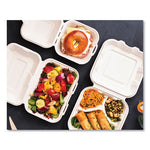 White Molded Fiber Clamshell Containers, 3-Compartment, 7.9 x 7.9 x 2.9, White, Sugarcane, 200/Carton