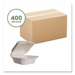 White Molded Fiber Clamshell Containers, 5.9 x 5.9 x 2.9, White, Sugarcane, 400/Carton