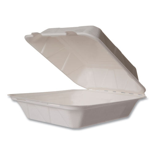 Nourish Molded Fiber Takeout Containers, 7.9 x 7.9 x 2.9, White, Sugarcane, 200/Carton