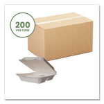 White Molded Fiber Clamshell Containers, 3-Compartment, 9 x 18 x 2, White, Sugarcane, 200/Carton