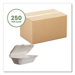 White Molded Fiber Clamshell Containers, 9 x 11 x 2, White, Sugarcane, 250/Carton