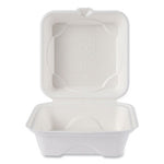 Vanguard Renewable and Compostable Sugarcane Clamshells, 6 x 6 x 3, White, 500/Carton