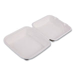 Vanguard Renewable and Compostable Sugarcane Clamshells, 1-Compartment, 8 x 8 x 3, White, 200/Carton