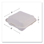 Vanguard Renewable and Compostable Sugarcane Clamshells, 1-Compartment, 8 x 8 x 3, White, 200/Carton