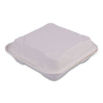 Bagasse Hinged Clamshell Containers, 9 x 9 x 3, White, Sugarcane, 50/Pack, 4 Packs/Carton