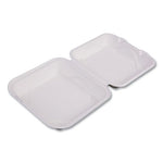 Bagasse Hinged Clamshell Containers, 9 x 9 x 3, White, Sugarcane, 50/Pack, 4 Packs/Carton