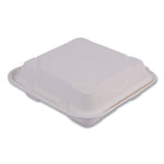 Bagasse Hinged Clamshell Containers, 3-Compartment, 9 x 9 x 3, White, Sugarcane, 50/Pack, 4 Packs/Carton