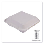 Bagasse Hinged Clamshell Containers, 3-Compartment, 9 x 9 x 3, White, Sugarcane, 50/Pack, 4 Packs/Carton