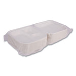 Bagasse Hinged Clamshell Containers, 3-Compartment, 9 x 9 x 3, White, Sugarcane, 50/Pack, 4 Packs/Carton