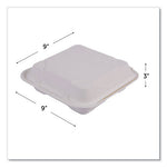 Vanguard Renewable and Compostable Sugarcane Clamshells, 3-Compartment, 9 x 9 x 3, White, 200/Carton