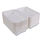 Vanguard Renewable and Compostable Sugarcane Clamshells, 1-Compartment, 9 x 6 x 3, White, 250/Carton