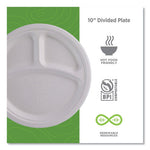 Vanguard Renewable and Compostable Sugarcane Plates, 3-Compartment, 10" dia, White, 500/Carton