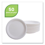 Renewable Sugarcane Plates Convenience Pack, 6" dia, Natural White, 50/Pack