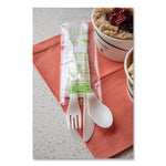 Plantware Compostable Cutlery Kit, Knife/Fork/Spoon/Napkin, 6", Pearl White, 250 Kits/Carton