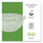 Renewable and Compostable Salad Bowls with Lids, 24 oz, Clear, Plastic, 50/Pack, 3 Packs/Carton