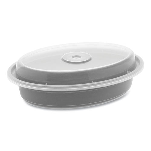 Newspring VERSAtainer Microwavable Containers, Oval, 12 oz, 6.8 x 4.8 x 1.45, Black/Clear, Plastic, 150/Carton