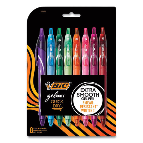 Gel-ocity Quick Dry Gel Pen, Retractable, Medium 0.7 mm, Randomly Assorted Ink and Barrel Colors, 8/Pack