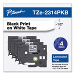 TZe Series Standard Adhesive Laminated Labeling Tape, 0.5", Black on White, 4/Pack