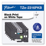 TZe Series Standard Adhesive Laminated Labeling Tape, 0.5", Black on White, 6/Pack