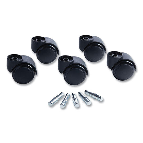 Deluxe Futura Casters, Flush Mount, Grip Ring Type B and Type K Stems, 2.19" Soft Polyurethane Wheel, Matte Black, 5/Set