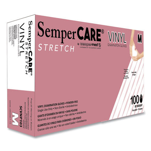 Stretch Vinyl Examination Gloves, Cream, Medium, 100/Box, 10 Boxes/Carton