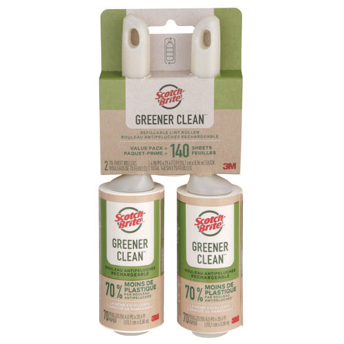 Greener Clean Lint Roller, 4" x 29.4 ft, 70 Sheets/Roller