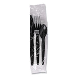 Four-Piece Cutlery Kit, Fork/Knife/Napkin/Teaspoon, Black, 250/Carton