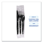 Four-Piece Cutlery Kit, Fork/Knife/Napkin/Teaspoon, Black, 250/Carton