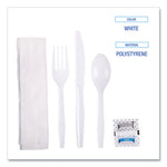 Six-Piece Cutlery Kit, Condiment/Fork/Knife/Napkin/Teaspoon, White, 250/Carton