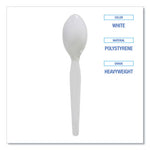 Heavyweight Polystyrene Cutlery, Teaspoon, White, 1000/Carton