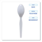 Mediumweight Polystyrene Cutlery, Teaspoon, White, 100/Box