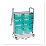 Callero Plus Shield Double Trolley Set 13, Antimicrobial, Metal, 8 F2 Deep Bins, 27.4" x 17.3" x 41.5", Silver/Trans Kiwi