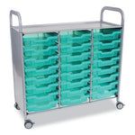 Callero Plus Shield Treble Trolley Set 03, Antimicrobial, Metal, 24 F1 Shallow Bins, 40.6" x 17.3" x 41.5", Silver/Trans Kiwi