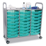 Callero Plus Shield Treble Trolley Set 03, Antimicrobial, Metal, 24 F1 Shallow Bins, 40.6" x 17.3" x 41.5", Silver/Trans Kiwi