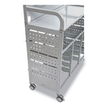 Callero MakerSpace Trolley Set 01, Metal, 1 Shelf, 12 F1 Bins, 3 F2 Bins, 42.9" x 17.3" x 61.8", Silver/Translucent Frost