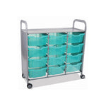 Callero Plus 3-Column Trolley Set 13, Antimicrobial, Metal, 12 F2 Deep Bins, 40.6" x 17.3" x 41.5", Silver/Translucent Kiwi