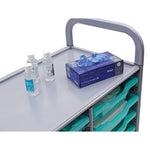 Callero Plus Shield Treble Trolley Set 03, Antimicrobial, Metal, 24 F1 Shallow Bins, 40.6" x 17.3" x 41.5", Silver/Trans Kiwi