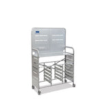 Callero MakerSpace Trolley Set 01, Metal, 1 Shelf, 12 F1 Bins, 3 F2 Bins, 42.9" x 17.3" x 61.8", Silver/Translucent Frost