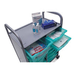 Callero Plus Shield Double Trolley Set 18, Antimicrobial, Metal, 8 F1 Bins, 4 F2 Bins, 27.4 x 17.3 x 41.5, Silver/Trans Kiwi