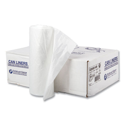 High-Density Commercial Can Liners, 60 gal, 14 mic, 38" x 60", Clear, 25 Bags/Roll, 8 Interleaved Rolls/Carton