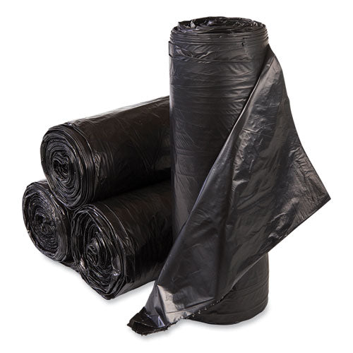 High-Density Commercial Can Liners Value Pack, 60 gal, 19 mic, 38" x 58", Black, 25 Bags/Roll, 6 Interleaved Rolls/Carton